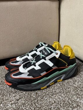 adidas Men's Black White Yellow Multi-Color Athletic Sneakers